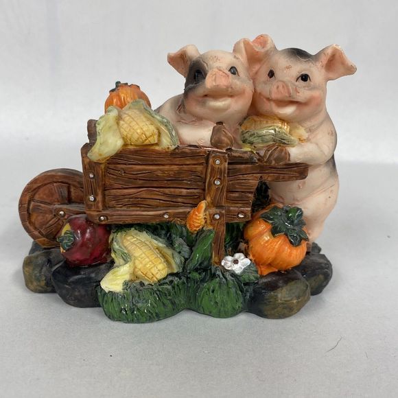 Pigs in a Wheelbarrow Figurine Resin Vegetables Veggies Garden Farmhouse Animals - Picture 10 of 10